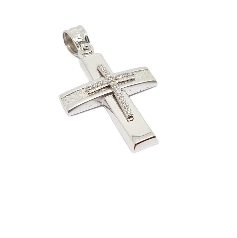 White gold cross k14 with zircon (code AL1839)